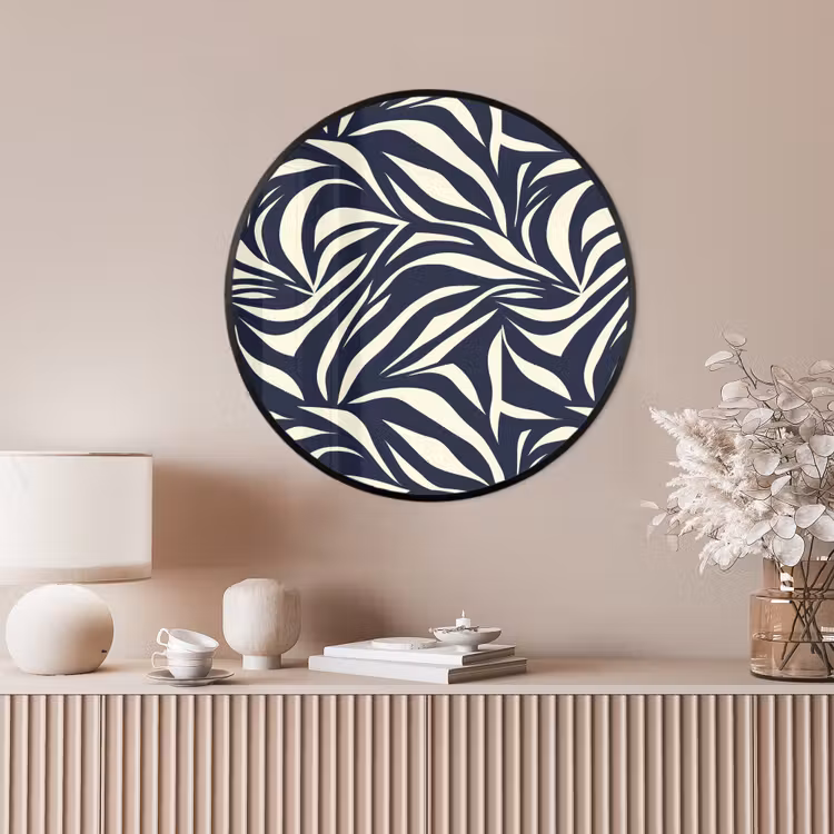 Ronde fotolijst - Bladvormen - Blauw - Patroon - Wit — 4