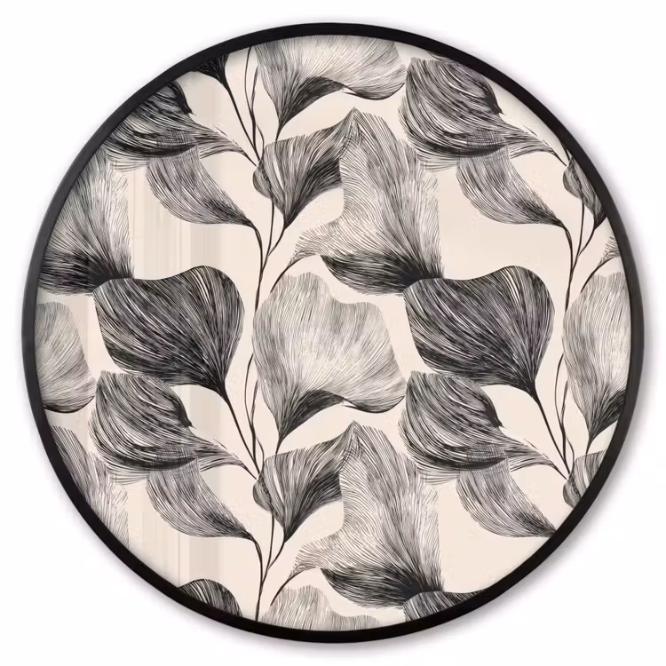Ronde fotolijst - Botanisch - Bladeren - Zwart — 1