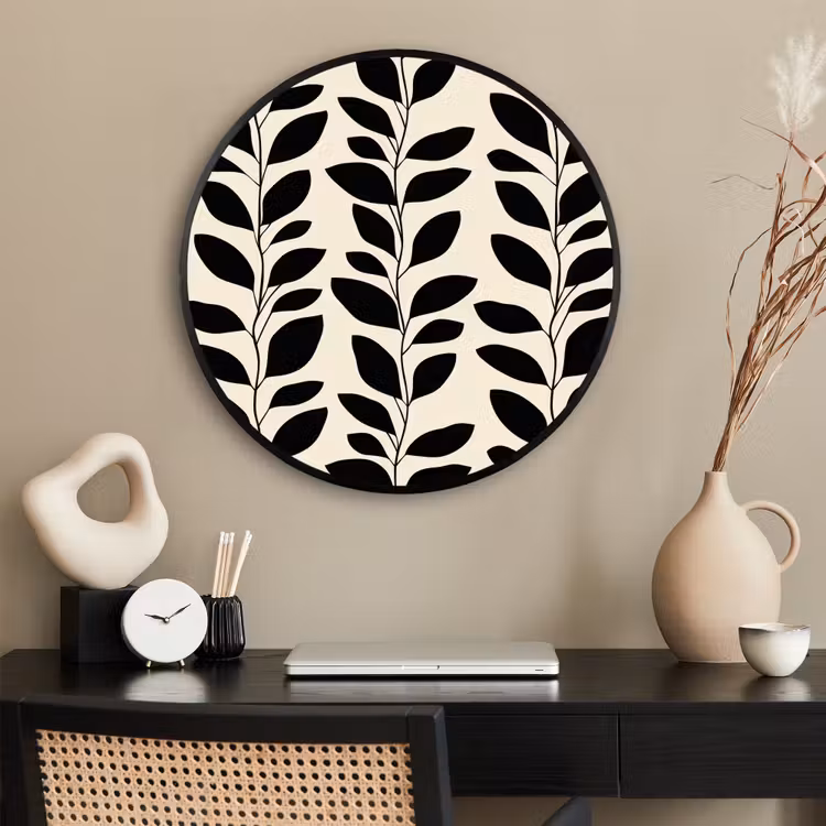 Ronde fotolijst - Botanisch - Dessin - Zwart - Beige — 2