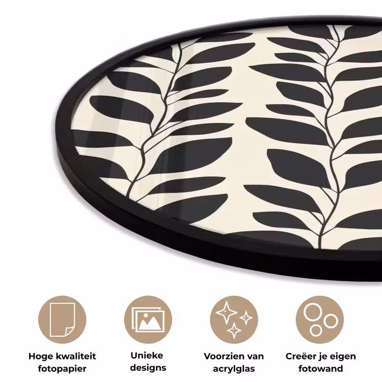 Ronde fotolijst - Botanisch - Dessin - Zwart - Beige — 5