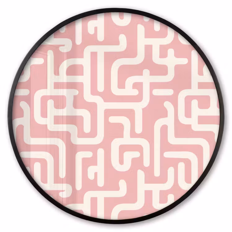 Ronde fotolijst - Doolhofpatroon - Roze - Wit - Abstract — 1