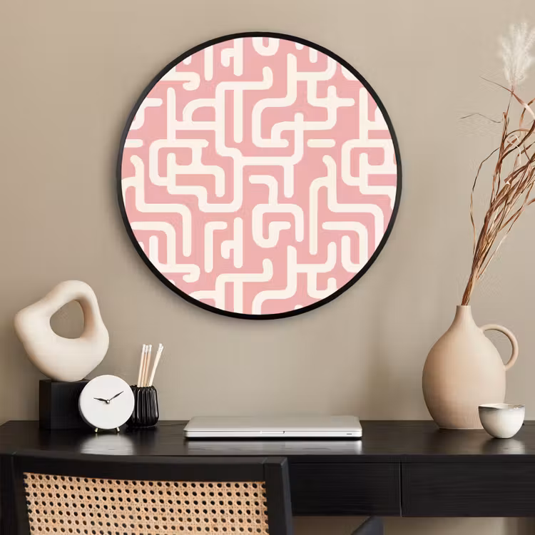 Ronde fotolijst - Doolhofpatroon - Roze - Wit - Abstract — 2