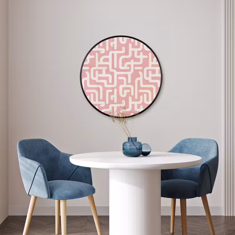 Ronde fotolijst - Doolhofpatroon - Roze - Wit - Abstract — 3