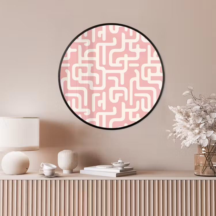 Ronde fotolijst - Doolhofpatroon - Roze - Wit - Abstract — 4