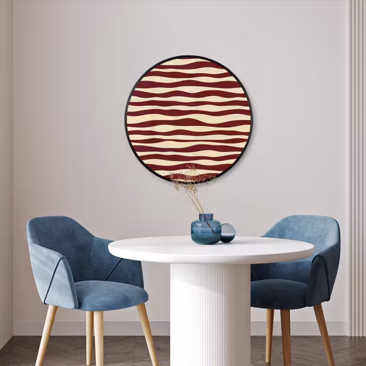 Ronde fotolijst - Golven - Rood - Patroon - Crème — 3
