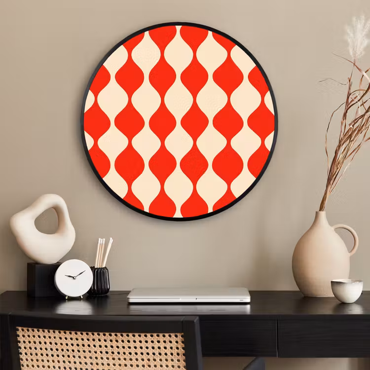 Ronde fotolijst - Golvend patroon - Retro - Rood - Beige — 2