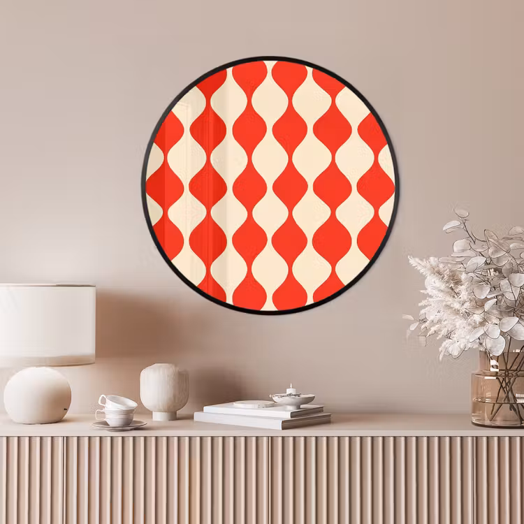 Ronde fotolijst - Golvend patroon - Retro - Rood - Beige — 4