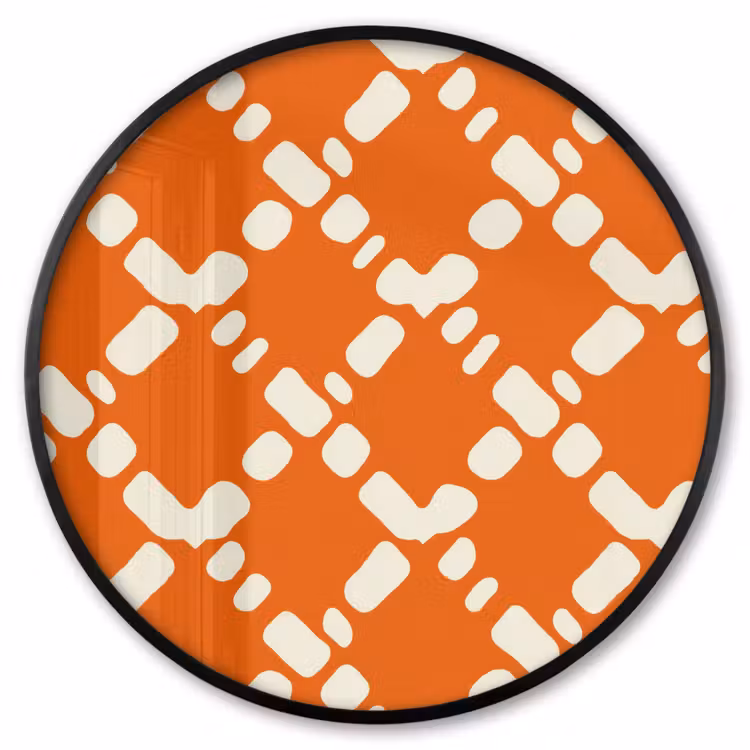 Ronde fotolijst - Oranje - Ruitpatroon - Wit — 1