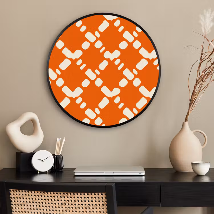 Ronde fotolijst - Oranje - Ruitpatroon - Wit — 2