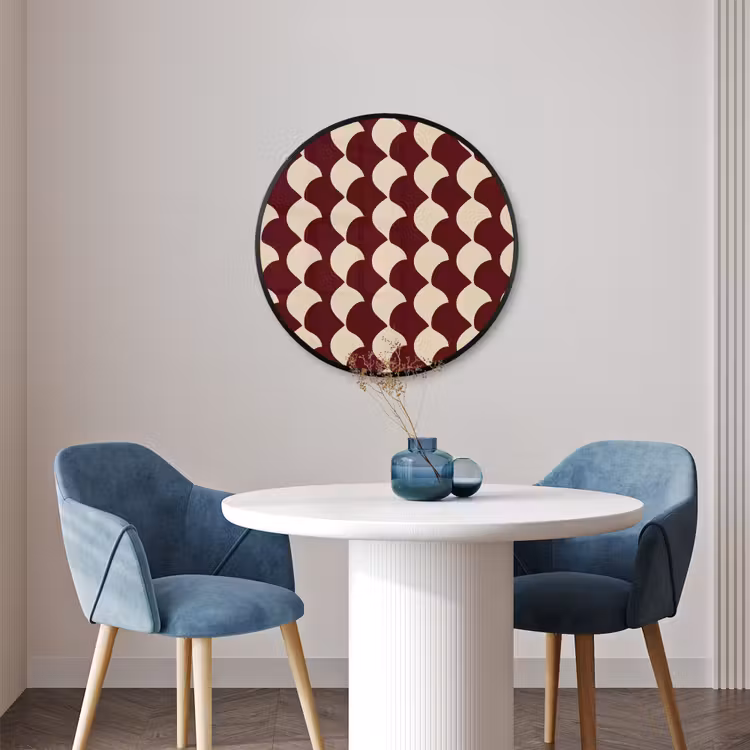 Ronde fotolijst - Rood - Tegelpatroon - Crème — 3