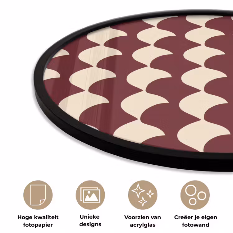 Ronde fotolijst - Rood - Tegelpatroon - Crème — 5