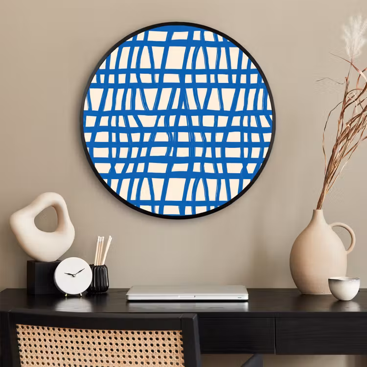 Ronde fotolijst - Ruitpatroon - Blauw - Crème — 2