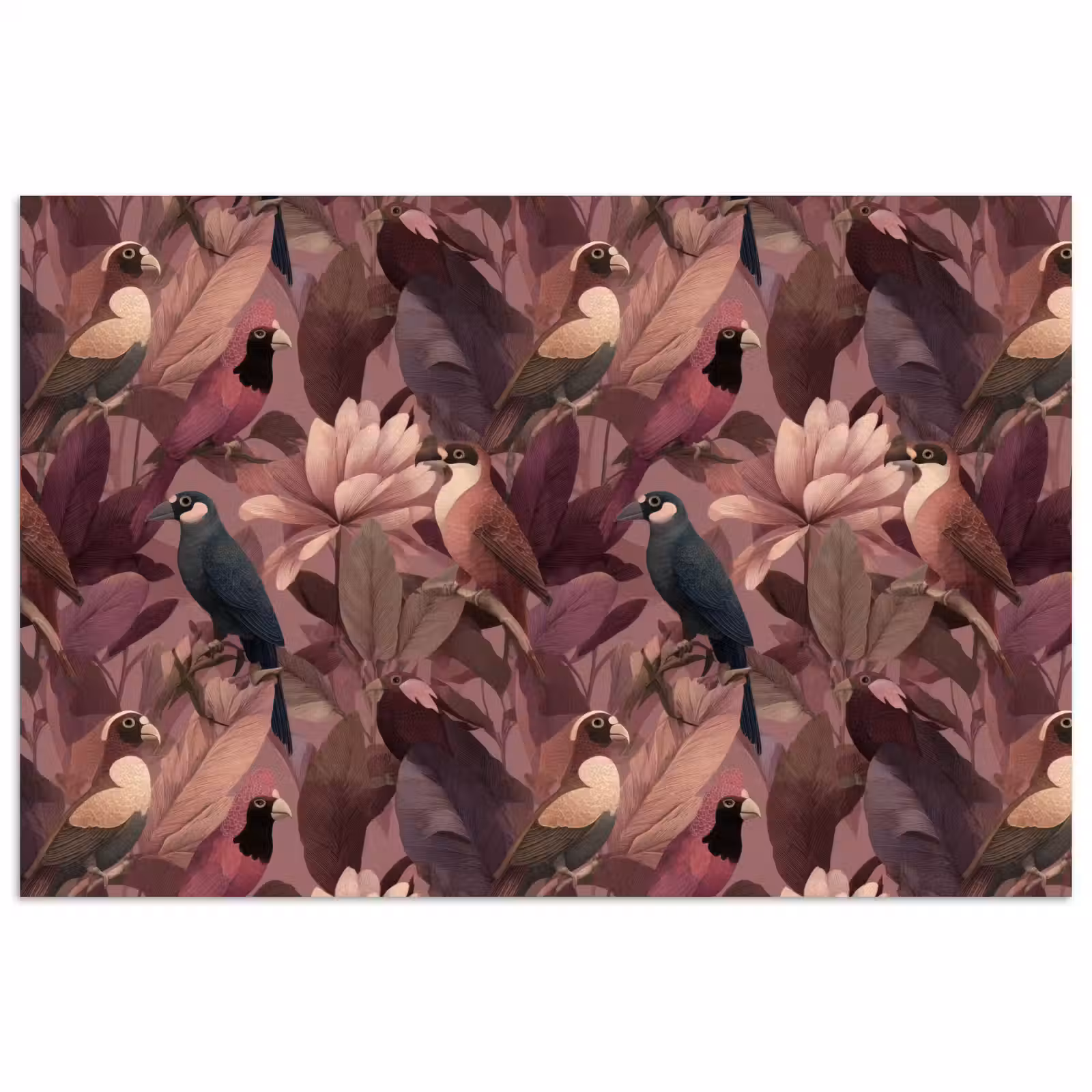 Poster - Vogels - Bladeren - Roze — 1