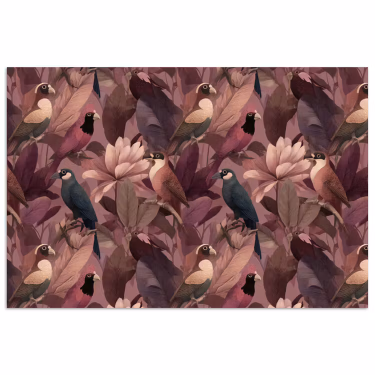 Poster - Vogels - Bladeren - Roze — 1