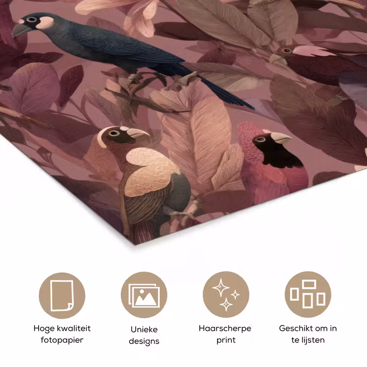 Poster - Vogels - Bladeren - Roze — 5