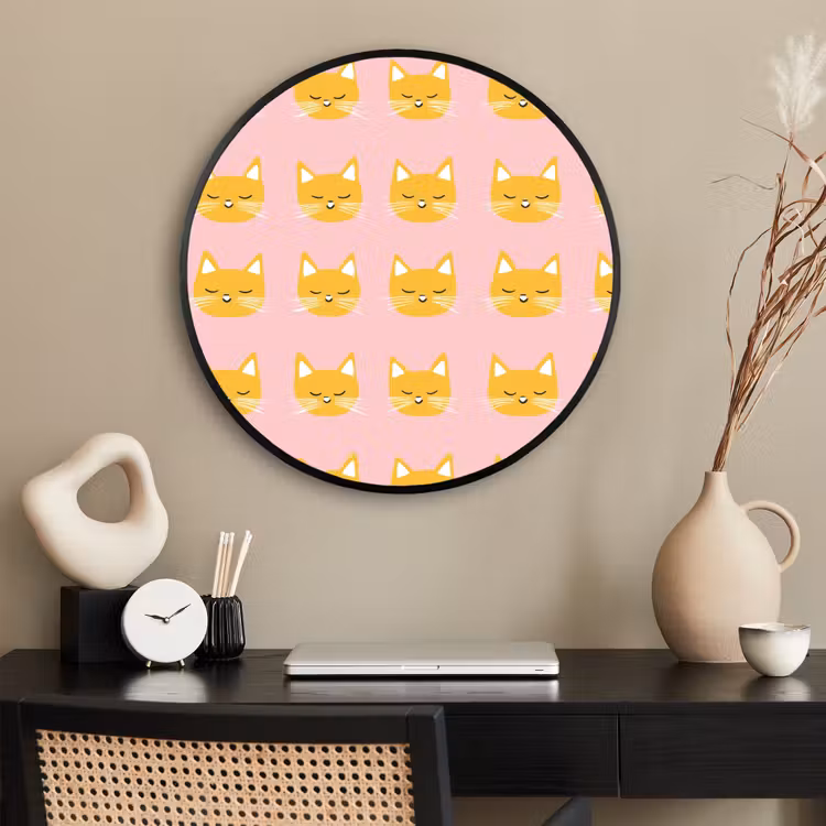 Ronde fotolijst - Katten - Patroon - Roze — 2
