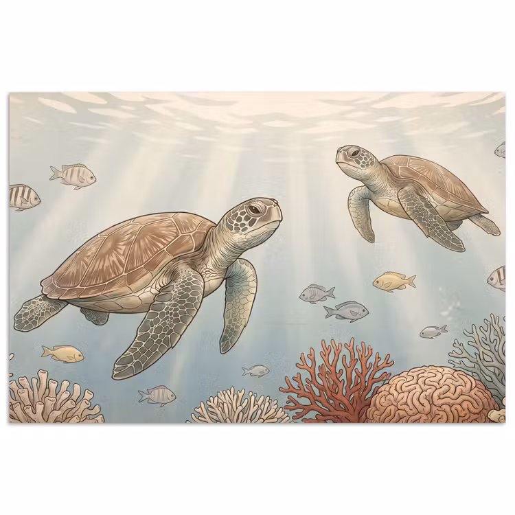 Poster - Schildpad - Onderwater - Natuur - Illustratie — 1