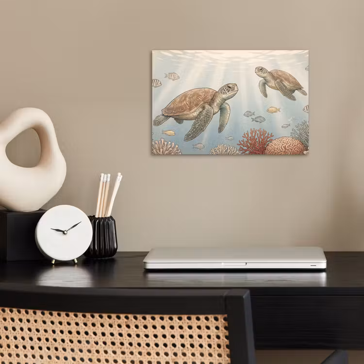 Poster - Schildpad - Onderwater - Natuur - Illustratie — 2