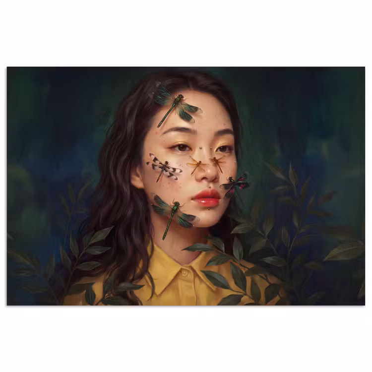Poster - Vrouw - Insecten - Natuur - Portret - Groen — 1