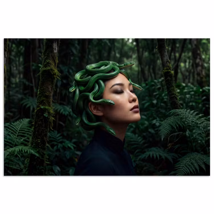 Poster - Vrouw - Slang - Natuur - Mystiek - Groen — 1