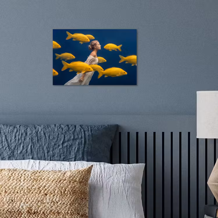 Poster - Vrouw - Vis - Water - Natuur - Geel — 3