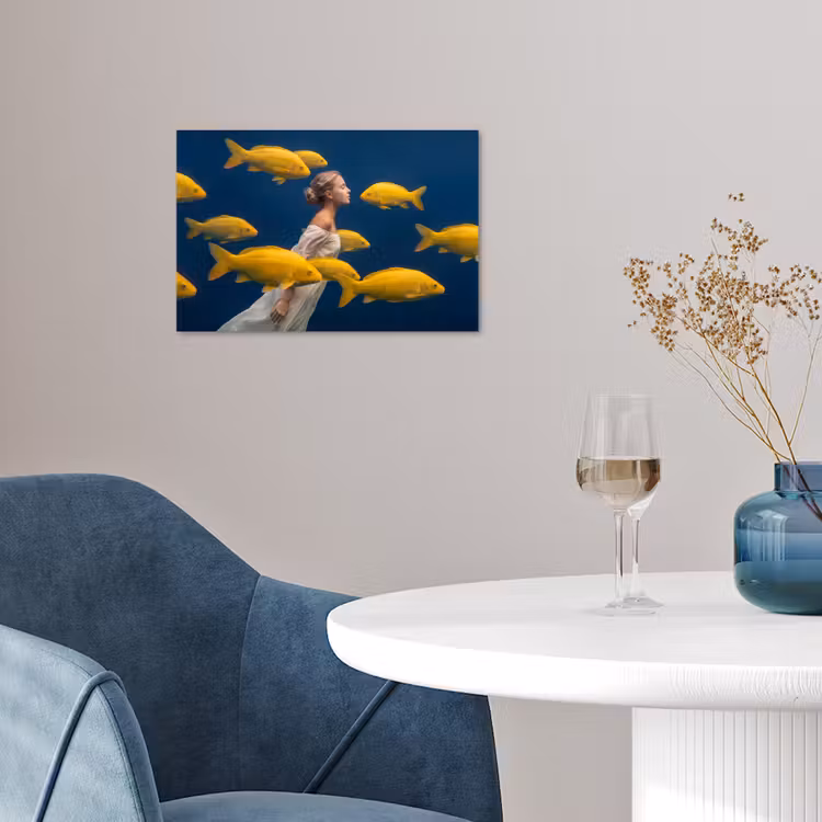 Poster - Vrouw - Vis - Water - Natuur - Geel — 4