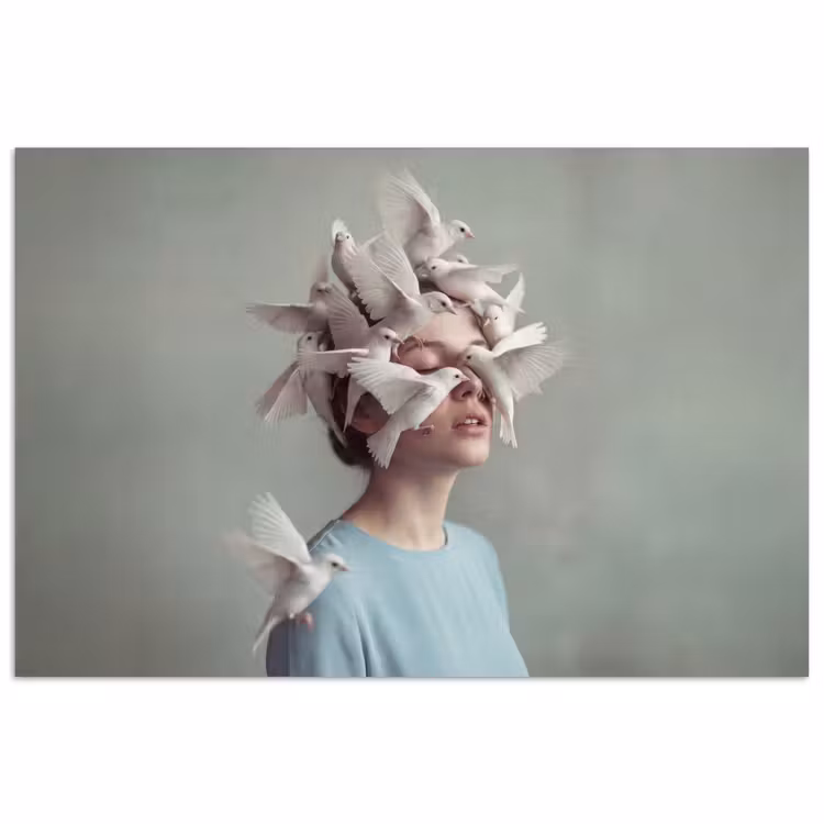 Poster - Vrouw - Vogels - Abstract - Modern - Wit — 1