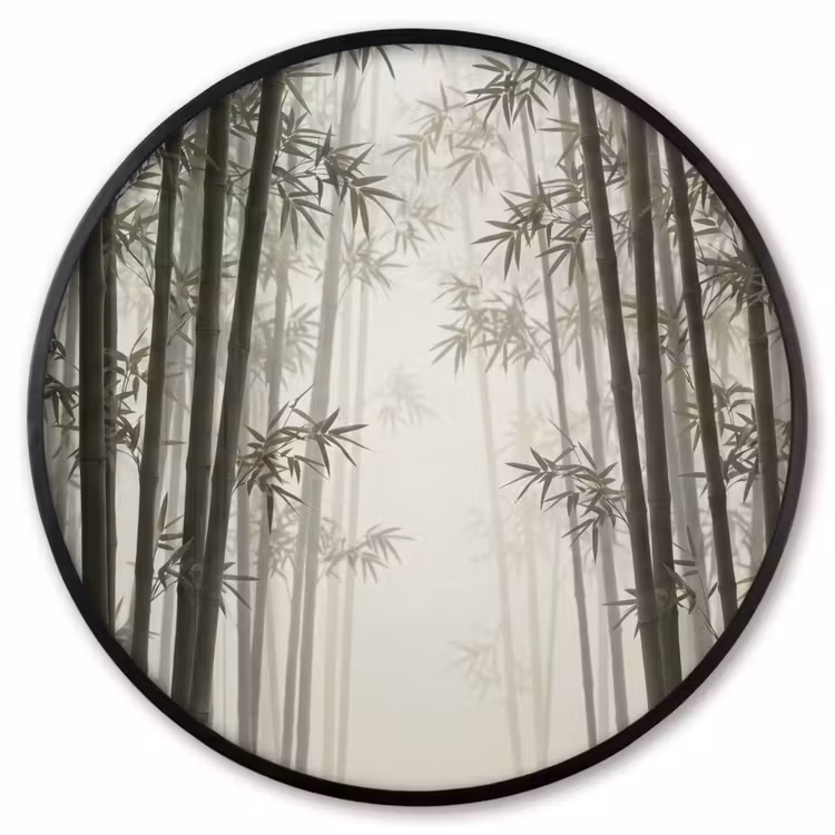 Ronde fotolijst - Bamboe - Bos - Mist - Natuur — 1