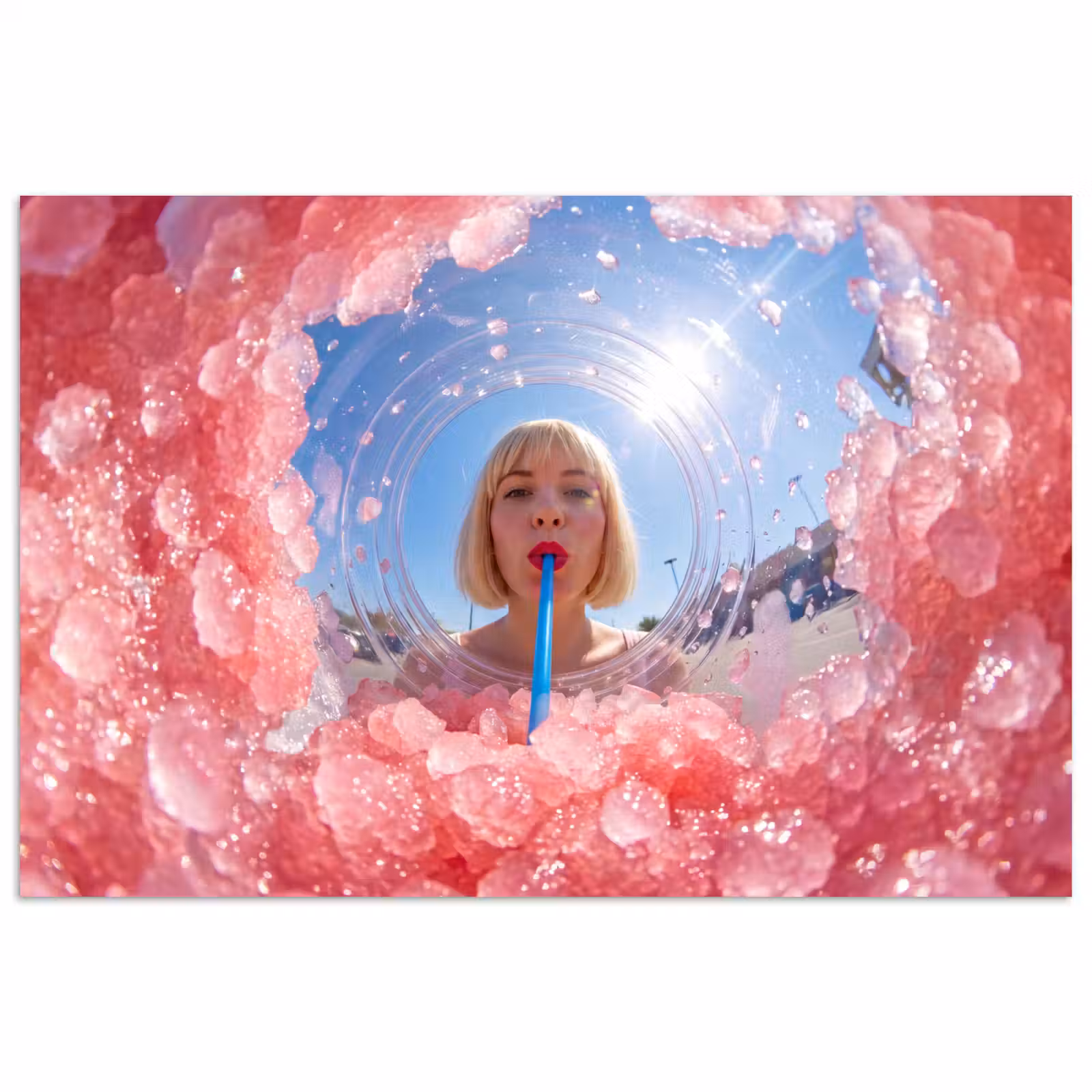 Poster - Vrouw - Drank - Zomer - Roze - Blauw — 1