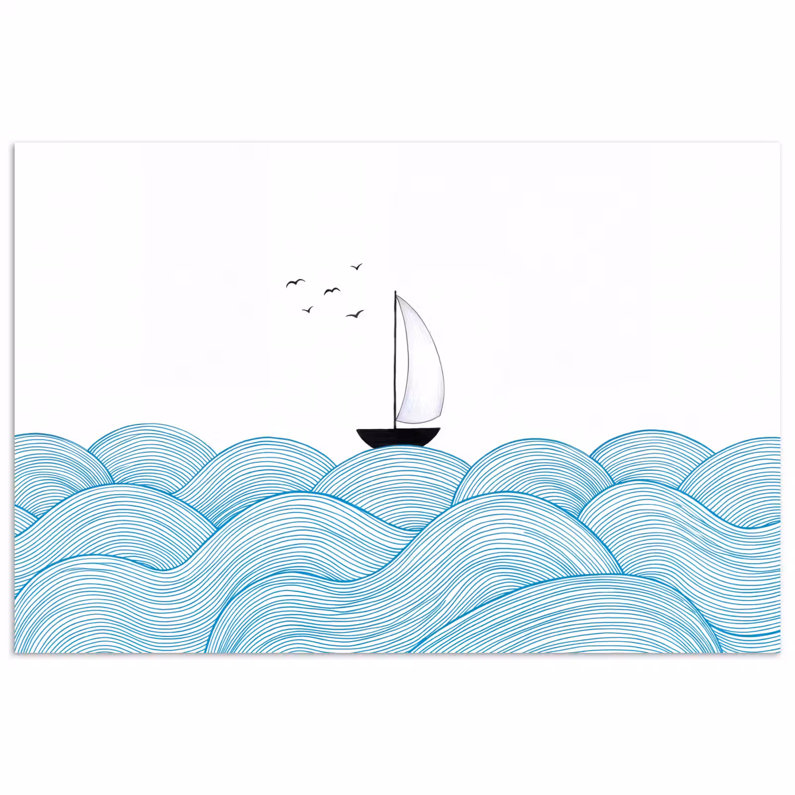 Poster - Zeilboot - Golven - Zee - Illustratie - Blauw — 1