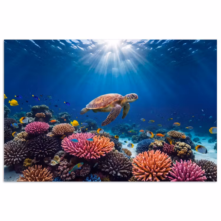 Poster - Schildpad - Koraalrif - Oceaan - Dieren - Blauw — 1