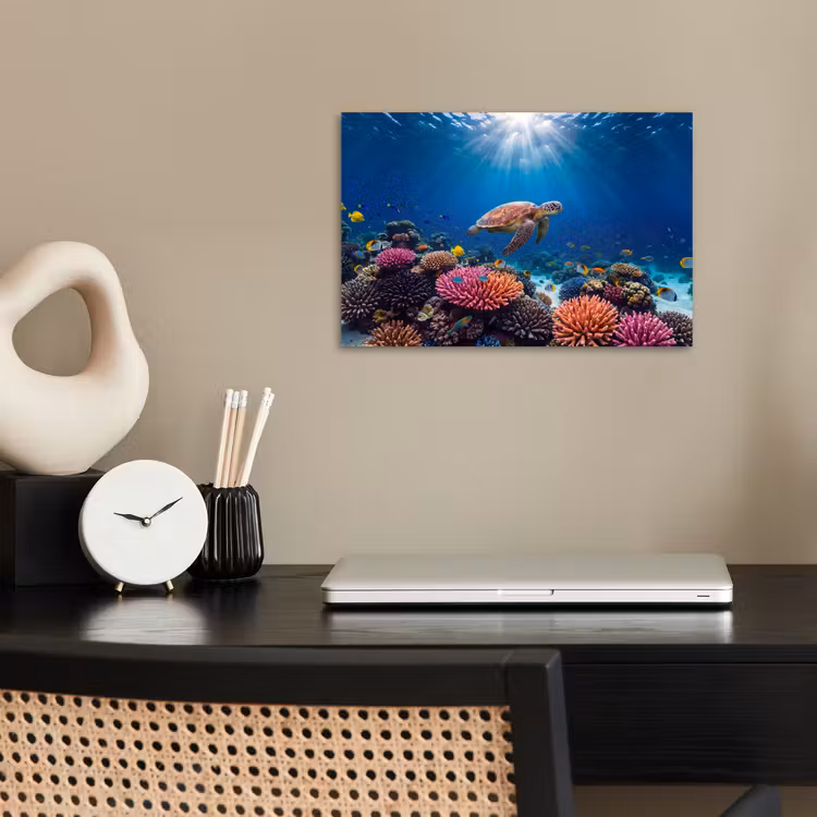Poster - Schildpad - Koraalrif - Oceaan - Dieren - Blauw — 2