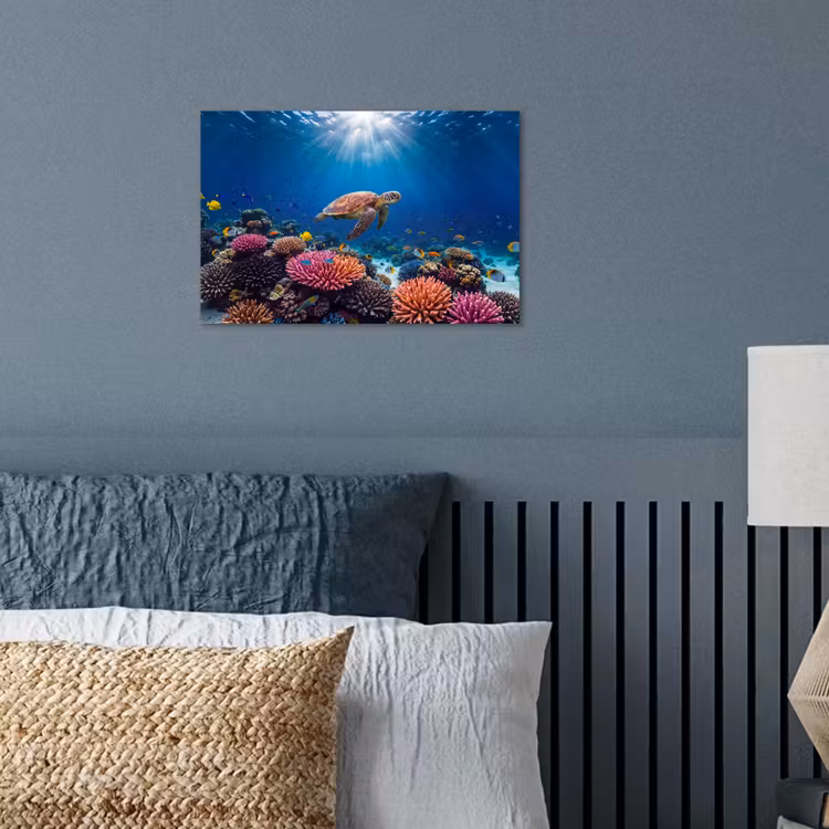Poster - Schildpad - Koraalrif - Oceaan - Dieren - Blauw — 3