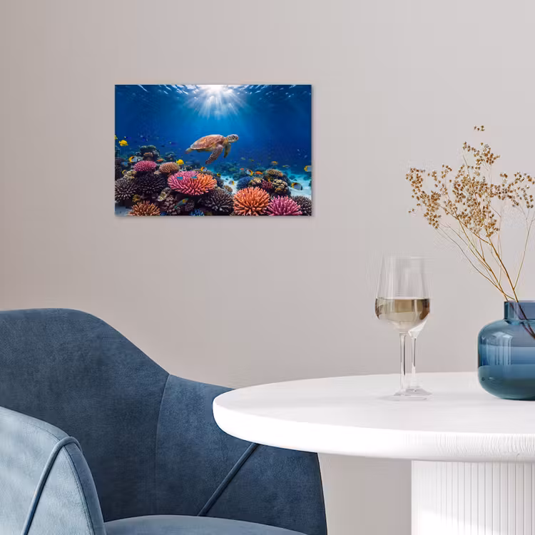 Poster - Schildpad - Koraalrif - Oceaan - Dieren - Blauw — 4