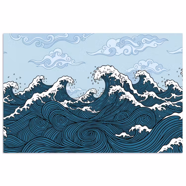 Poster - Zee - Golven - Japans - Natuur - Blauw — 1