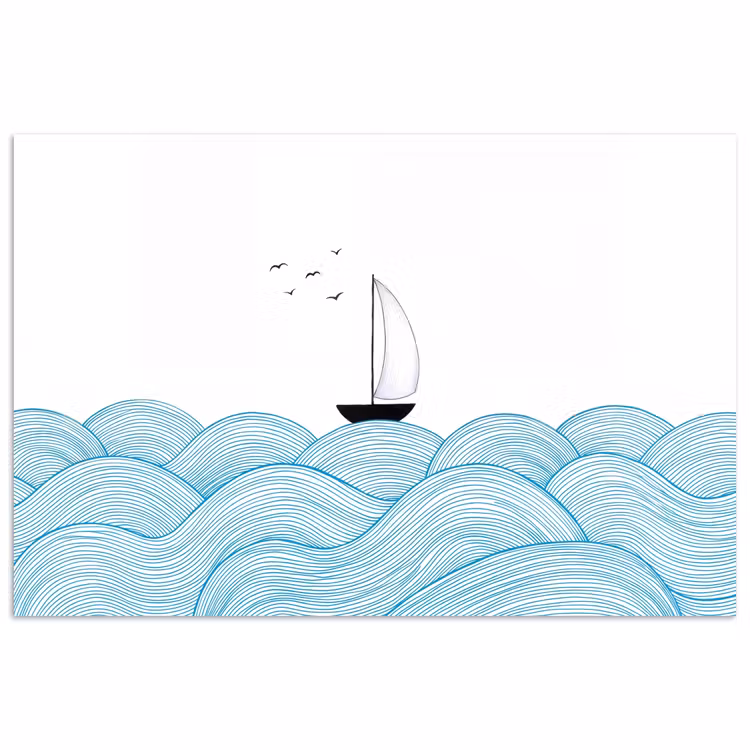 Poster - Zeilboot - Golven - Zee - Illustratie - Blauw — 1