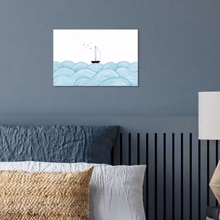 Poster - Zeilboot - Golven - Zee - Illustratie - Blauw — 3