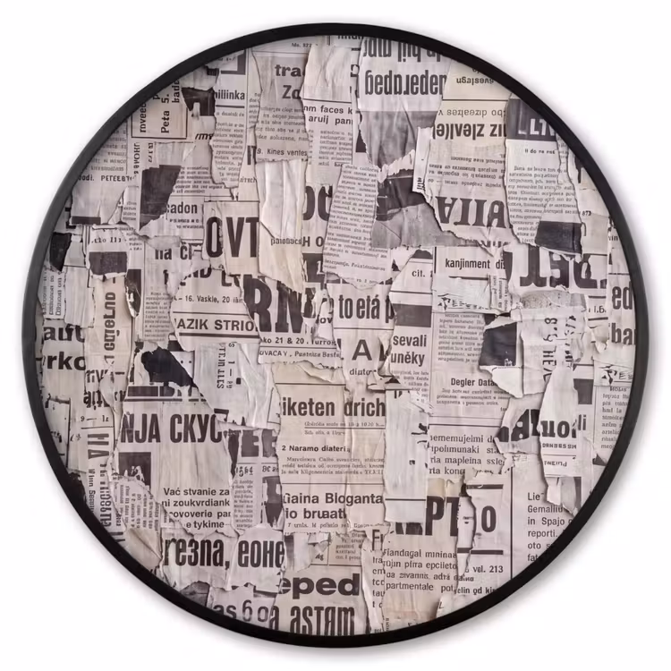 Ronde fotolijst - Krant - Gescheurd - Textuur - Abstract - Zwart-wit — 1