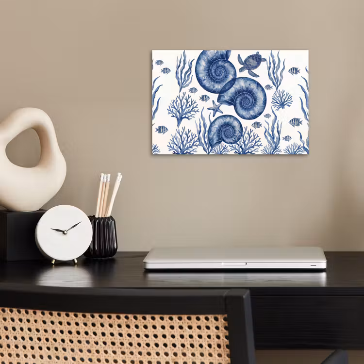 Poster - Schelp - Spiraal - Zeeleven - Aquarel - Blauw — 2