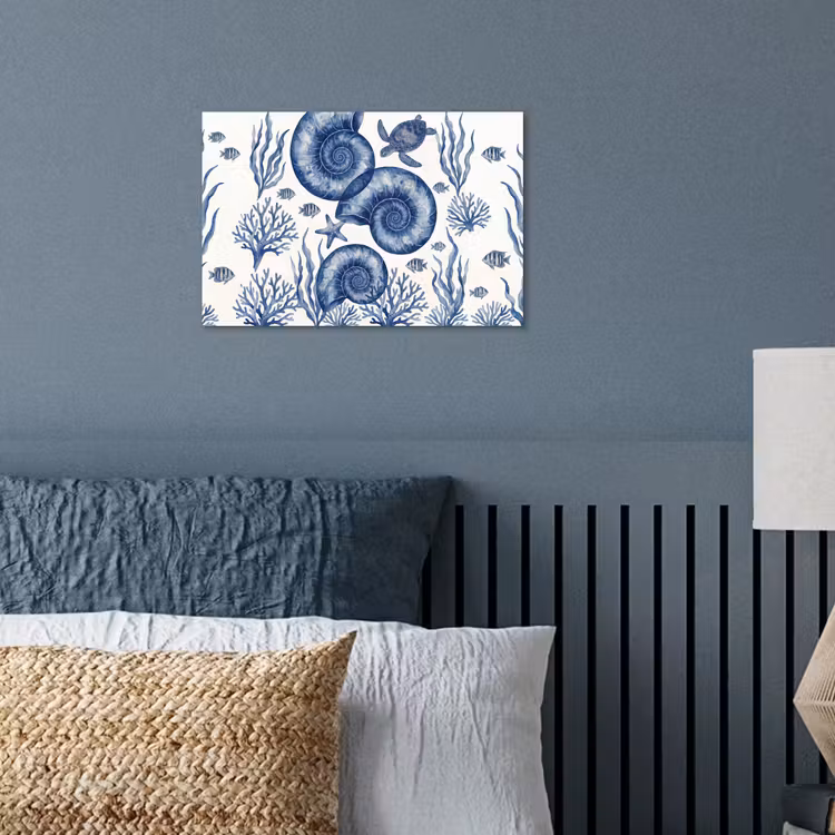 Poster - Schelp - Spiraal - Zeeleven - Aquarel - Blauw — 3