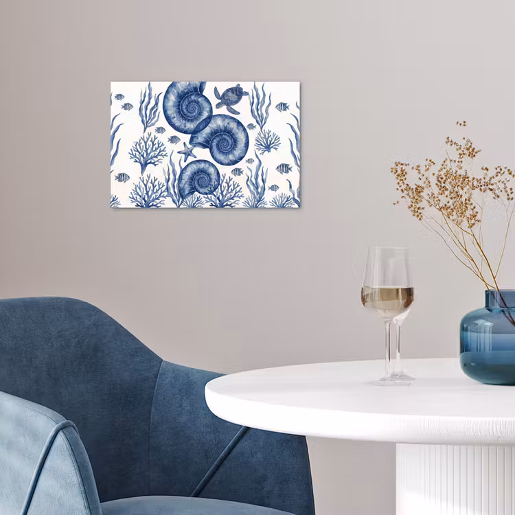 Poster - Schelp - Spiraal - Zeeleven - Aquarel - Blauw — 4