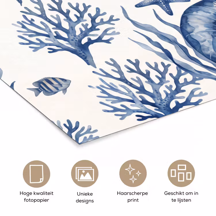 Poster - Schelp - Spiraal - Zeeleven - Aquarel - Blauw — 5