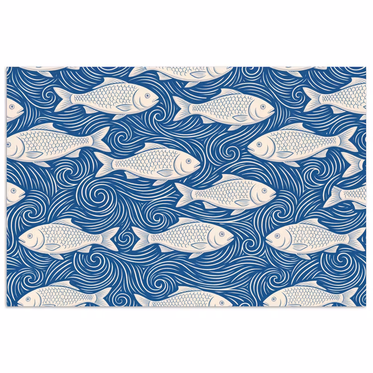 Poster - Vis - Water - Patroon - Grafisch - Blauw — 1