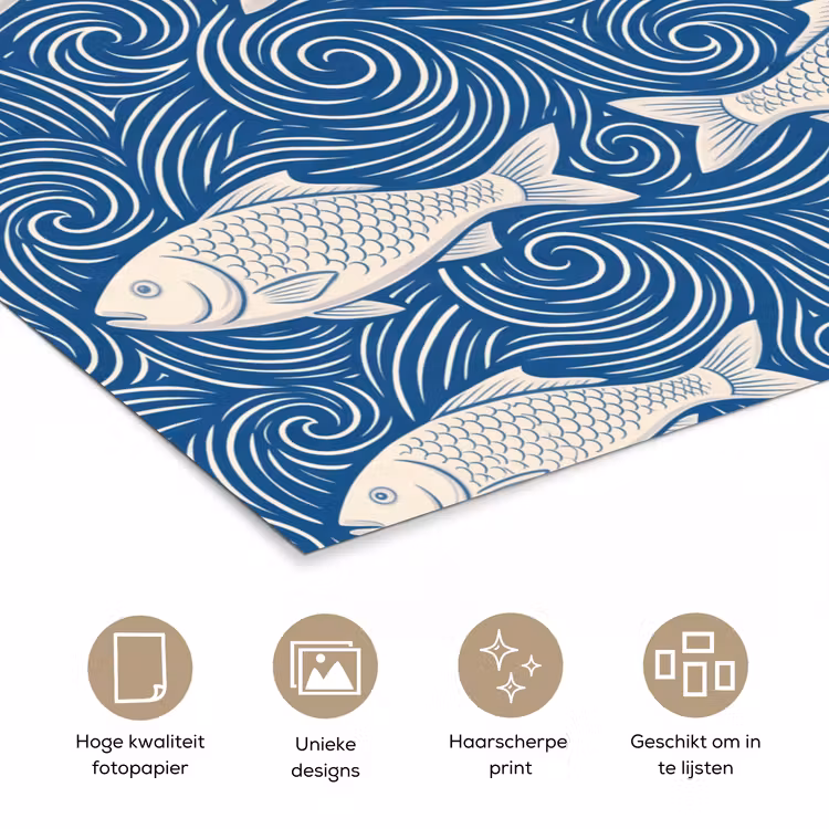 Poster - Vis - Water - Patroon - Grafisch - Blauw — 5