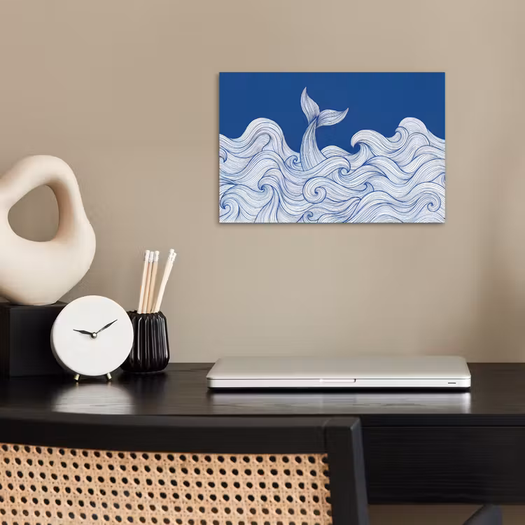 Poster - Walvis - Staart - Golven - Lijntekening - Blauw — 2