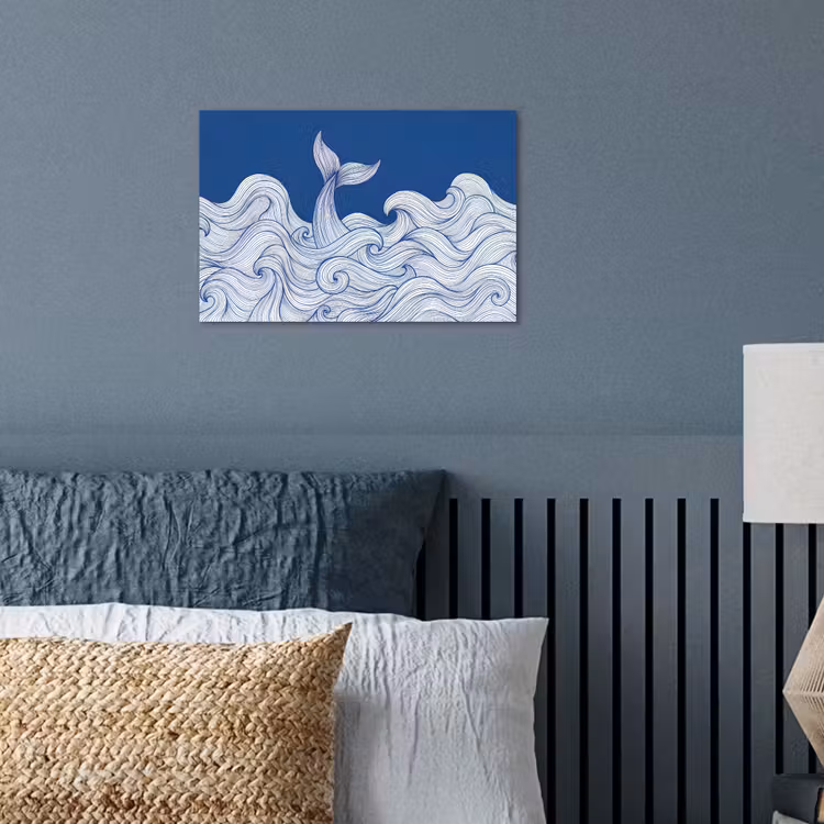 Poster - Walvis - Staart - Golven - Lijntekening - Blauw — 3