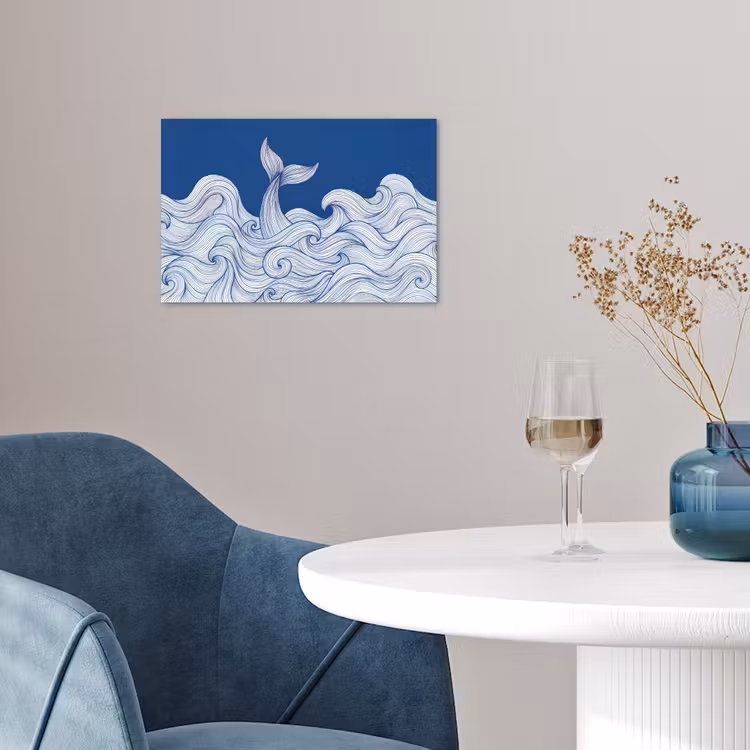 Poster - Walvis - Staart - Golven - Lijntekening - Blauw — 4