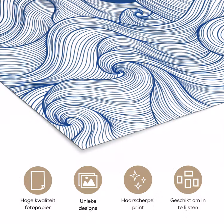 Poster - Walvis - Staart - Golven - Lijntekening - Blauw — 5