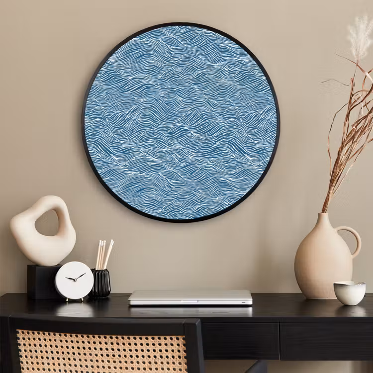 Ronde fotolijst - Blauw - Wit - Golven - Getekend - Textuur — 2
