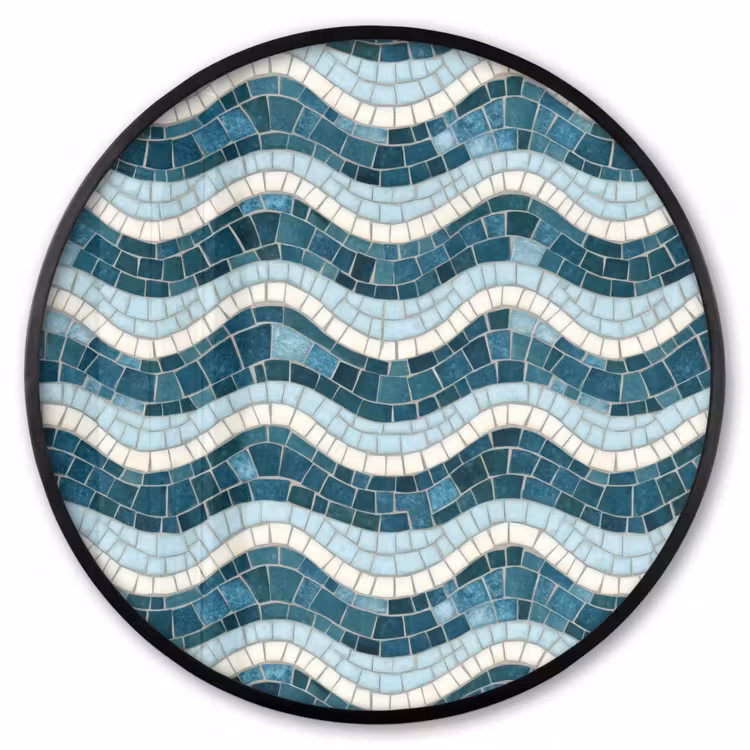 Ronde fotolijst - Blauw - Wit - Mozaïek - Golvend — 1